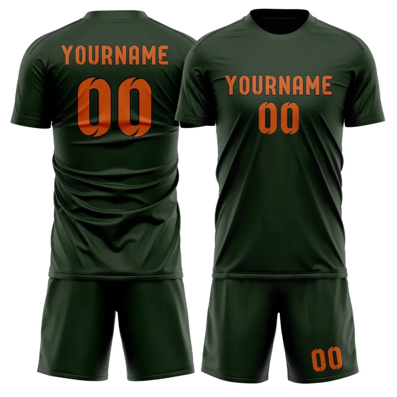 Custom Dark Green Orange Soccer Set made by Tailorly