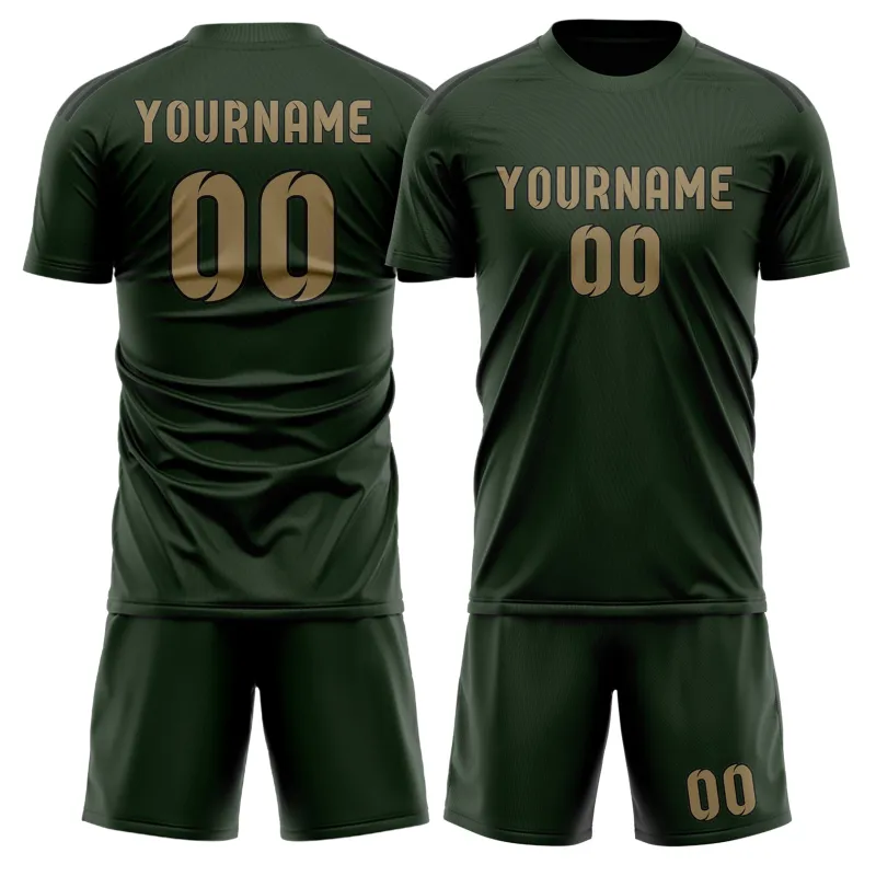 Custom Dark Green Light Khaki Soccer Set made by Tailorly