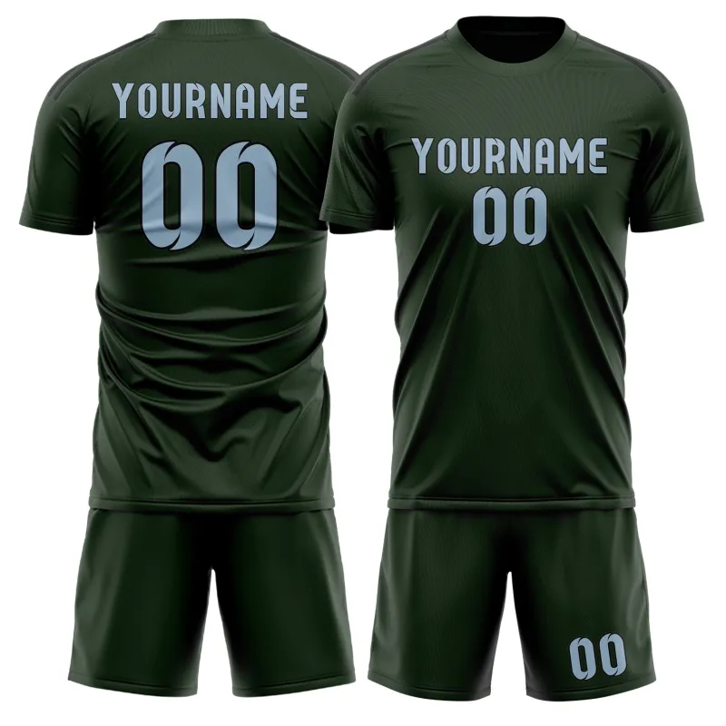 Custom Dark Green Light Blue Soccer Set made by Tailorly