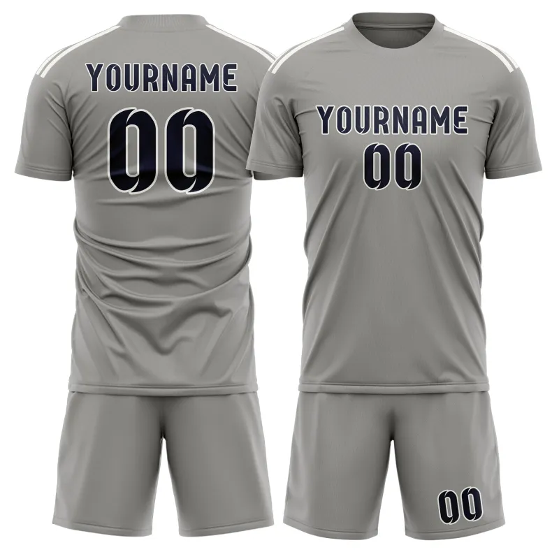 Custom Gray Navy Soccer Set made by Tailorly