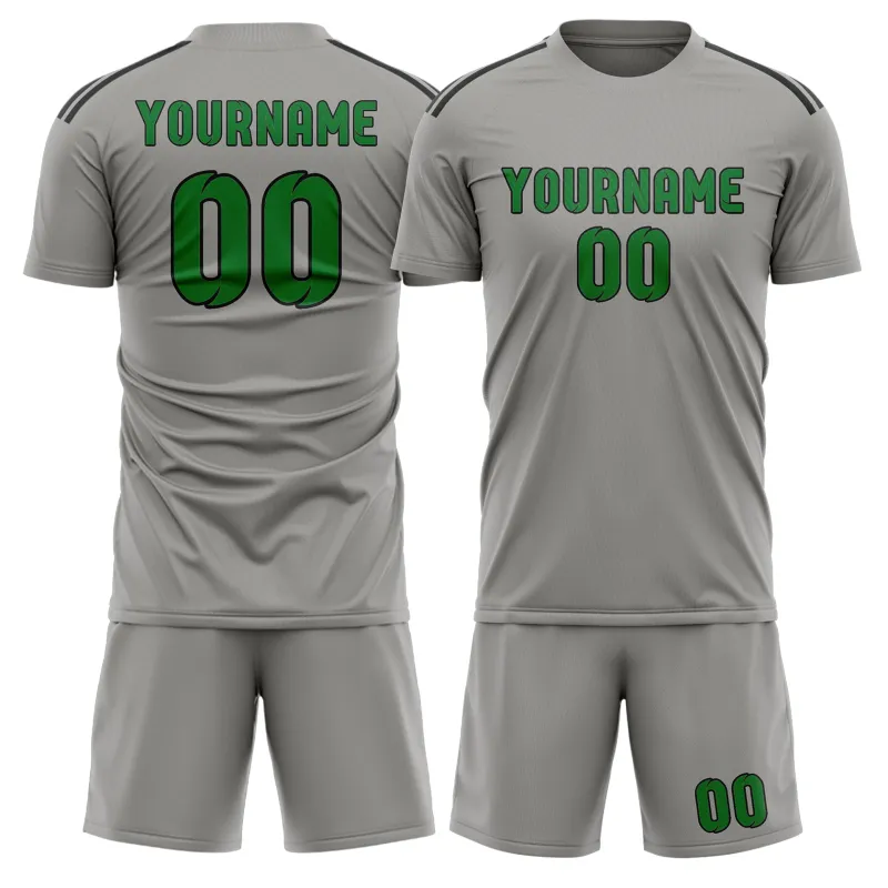 Custom Gray Emerald Green Soccer Set made by Tailorly