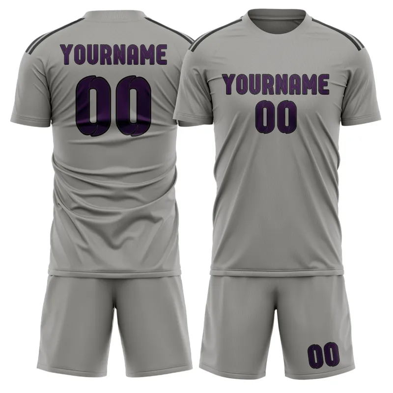 Custom Gray Purple Soccer Set made by Tailorly