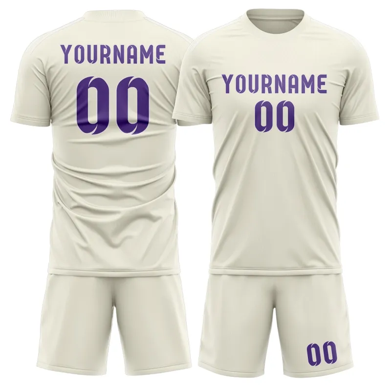 Custom Cream Light Purple Soccer Set made by Tailorly