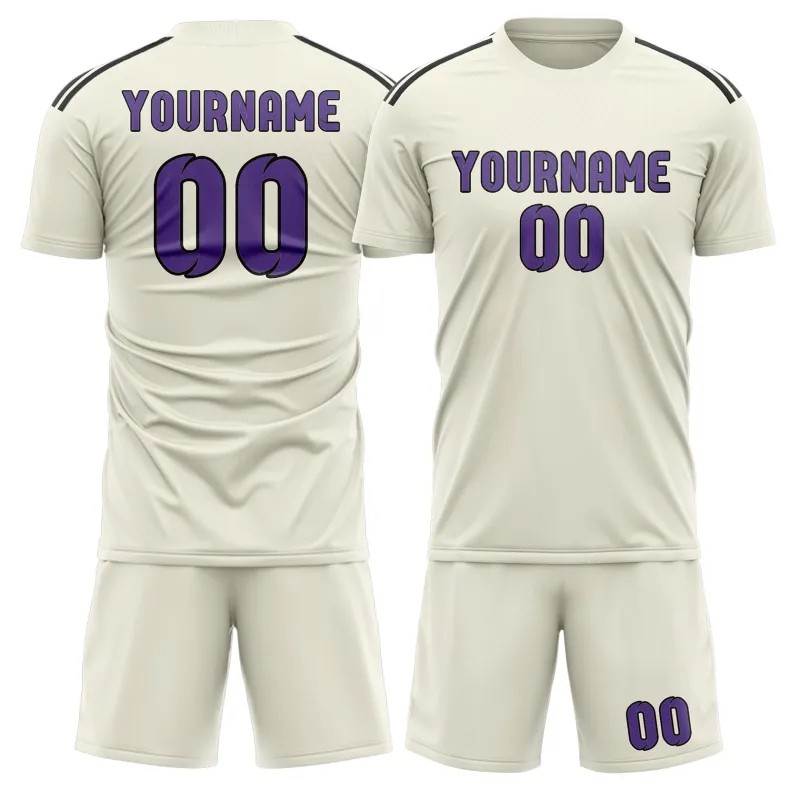 Custom Cream Light Purple Soccer Set made by Tailorly