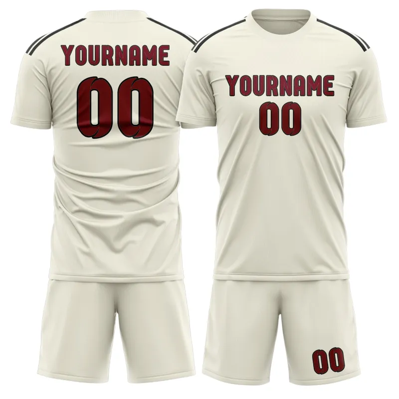 Custom Cream Crimson Red Soccer Set made by Tailorly