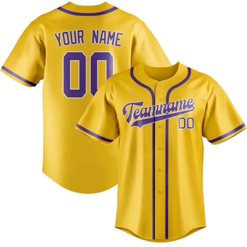 Custom Gold Light Purple Baseball Jersey made by Tailorly