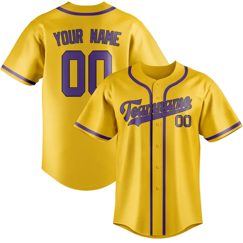Custom Gold Light Purple Baseball Jersey made by Tailorly