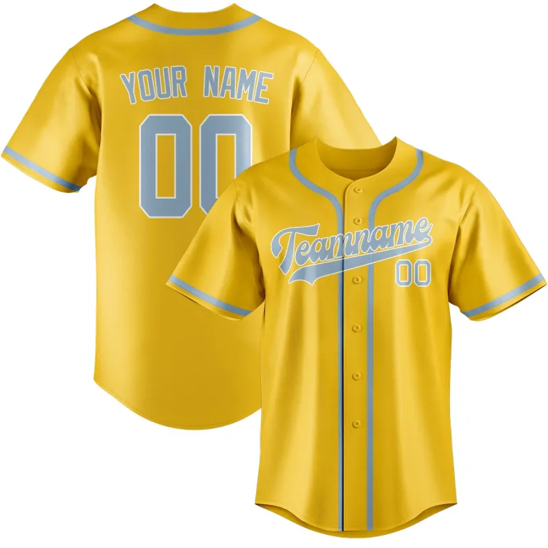 Custom Gold Light Blue Baseball Jersey made by Tailorly