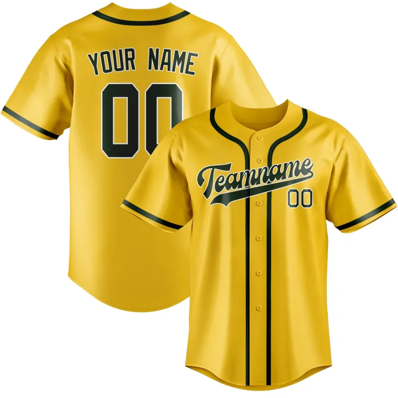 Custom Gold Dark Green Baseball Jersey made by Tailorly