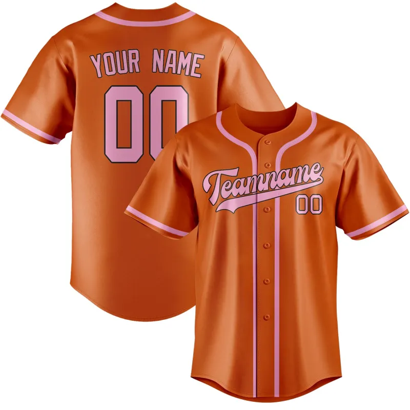 Custom Orange Light Pink Baseball Jersey made by Tailorly