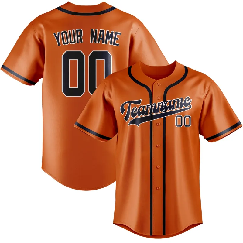 Custom Orange Navy Baseball Jersey made by Tailorly
