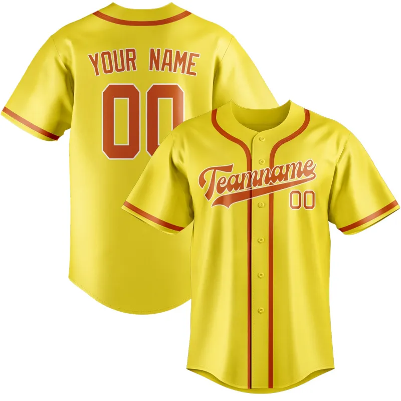 Custom Light Yellow Orange Baseball Jersey made by Tailorly