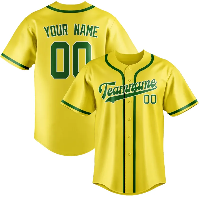 Custom Light Yellow Emerald Green Baseball Jersey made by Tailorly