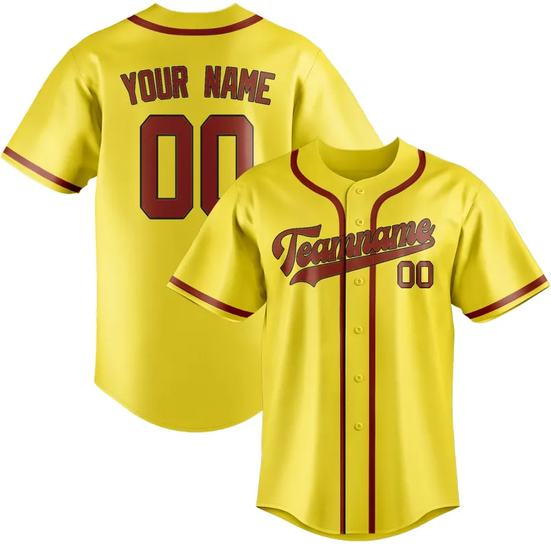 Custom Light Yellow Coral Red Baseball Jersey made by Tailorly