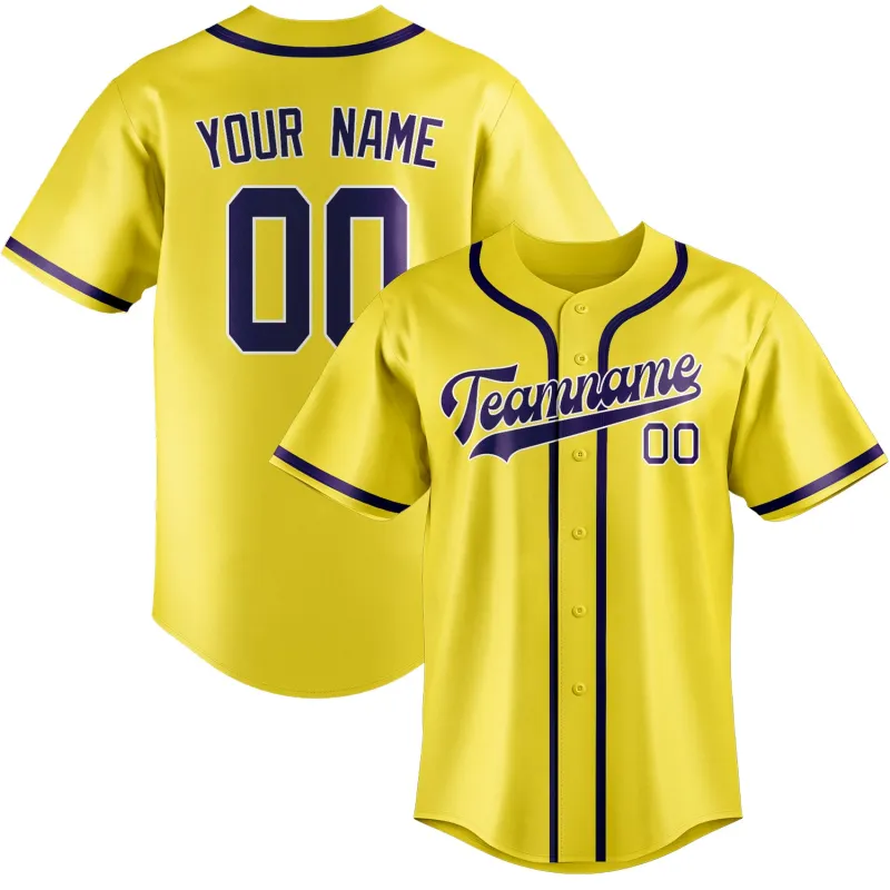 Custom Light Yellow Purple Baseball Jersey made by Tailorly