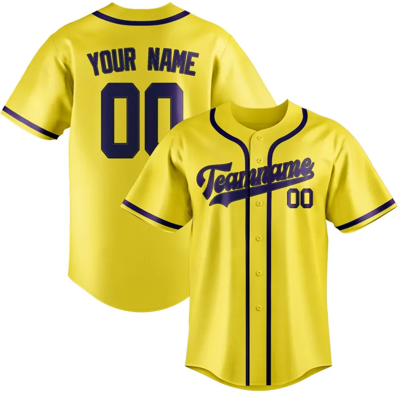Custom Light Yellow Purple Baseball Jersey made by Tailorly
