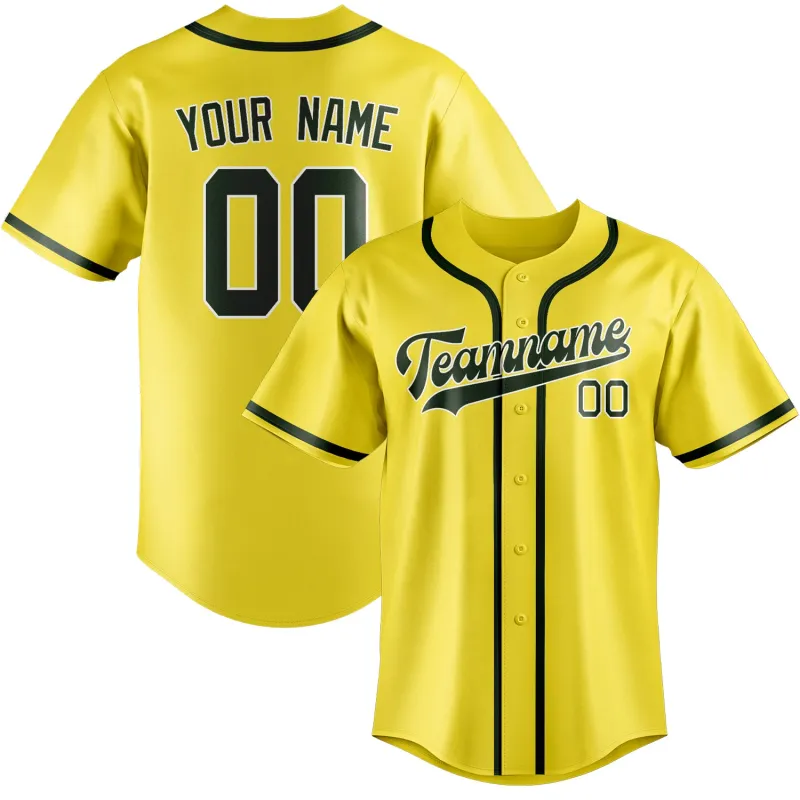 Custom Light Yellow Dark Green Baseball Jersey made by Tailorly