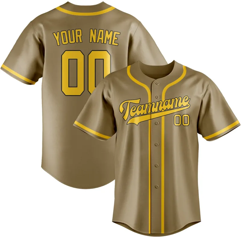Custom Light Khaki Gold Baseball Jersey made by Tailorly