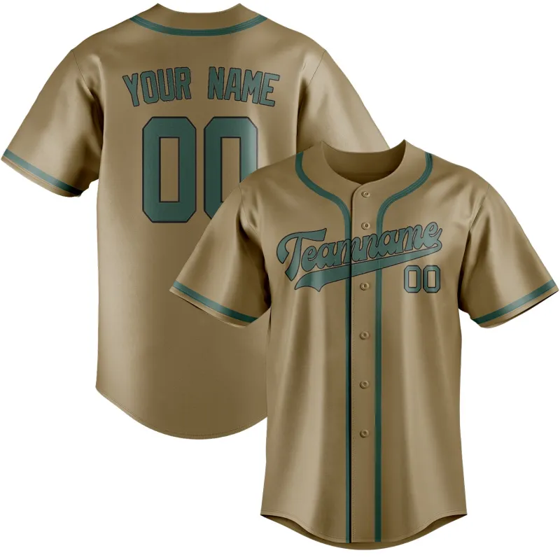 Custom Light Khaki Blue Green Baseball Jersey made by Tailorly