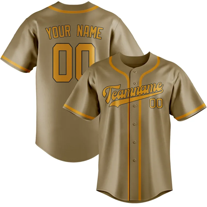Custom Light Khaki Yellow Baseball Jersey made by Tailorly