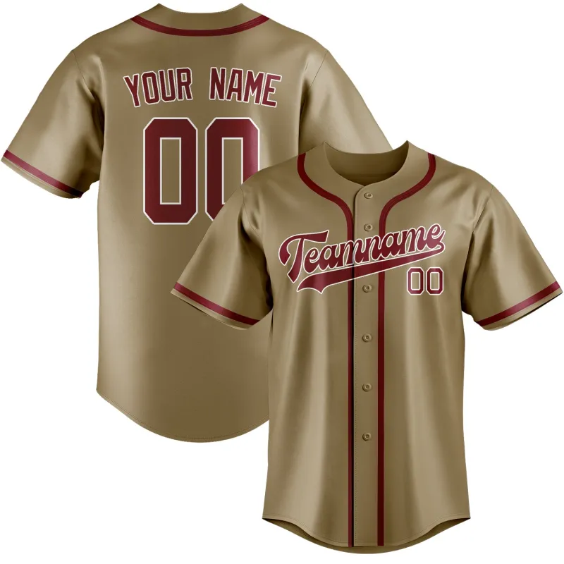 Custom Light Khaki Crimson Red Baseball Jersey made by Tailorly