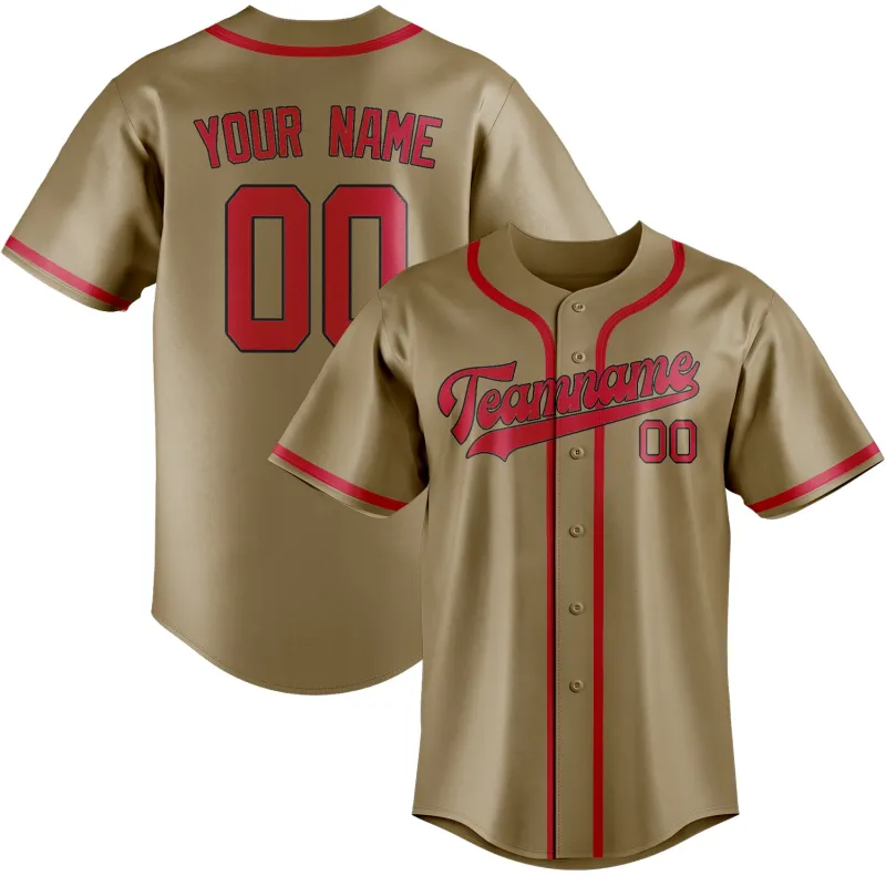 Custom Light Khaki Red Baseball Jersey made by Tailorly