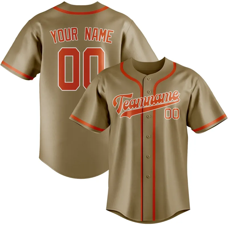 Custom Light Khaki Orange Red Baseball Jersey made by Tailorly