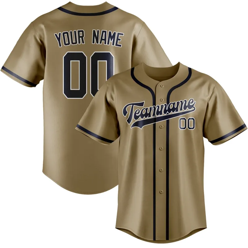 Custom Light Khaki Navy Baseball Jersey made by Tailorly