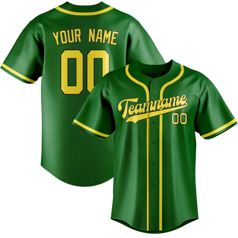 Custom Emerald Green Light Yellow Baseball Jersey made by Tailorly