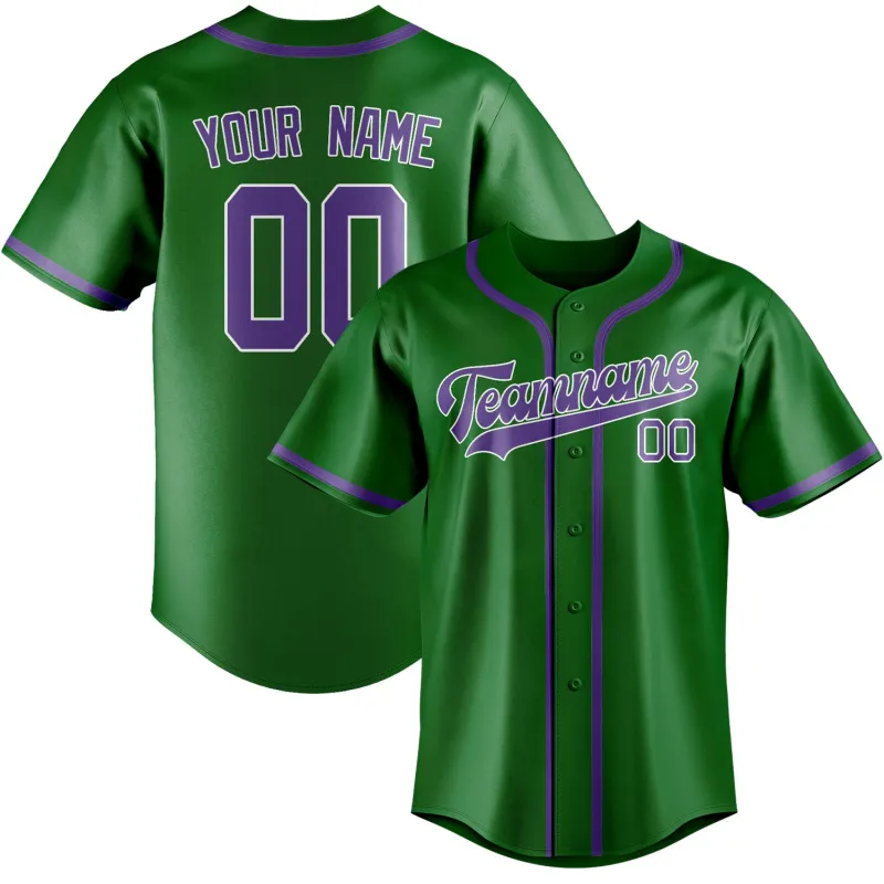 Custom Emerald Green Light Purple Baseball Jersey made by Tailorly