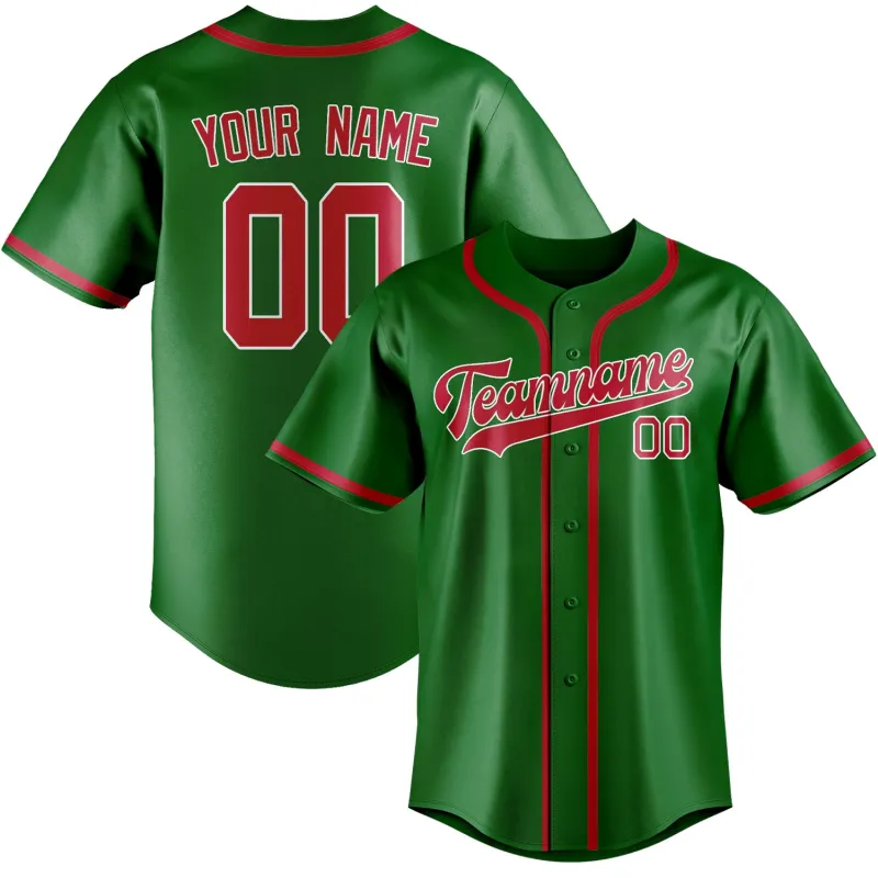 Custom Emerald Green Red Baseball Jersey made by Tailorly