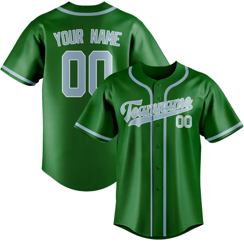 Custom Emerald Green Light Blue Baseball Jersey made by Tailorly