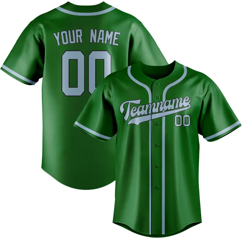 Custom Emerald Green Light Blue Baseball Jersey made by Tailorly