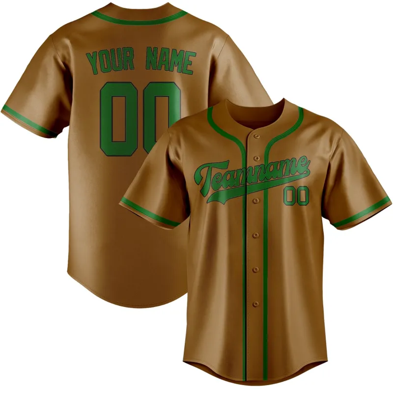 Custom Khaki Emerald Green Baseball Jersey made by Tailorly
