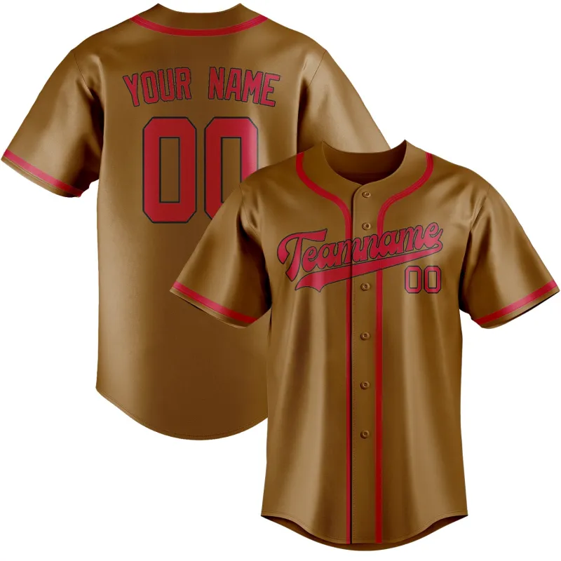 Custom Khaki Red Baseball Jersey made by Tailorly