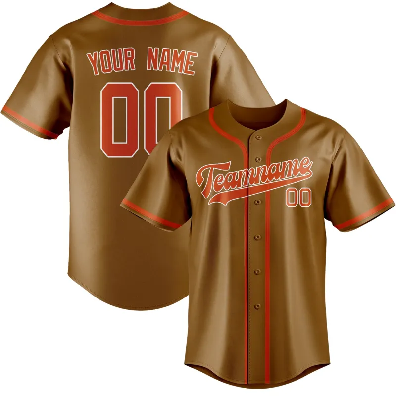 Custom Khaki Orange Red Baseball Jersey made by Tailorly