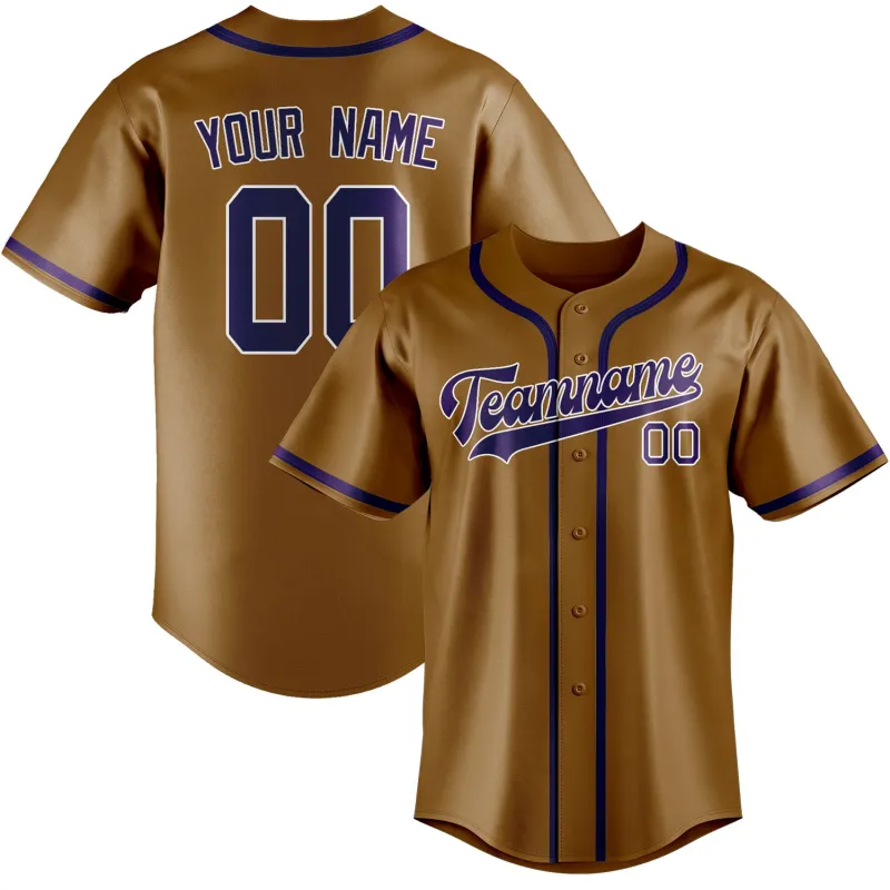 Custom Khaki Purple Baseball Jersey made by Tailorly