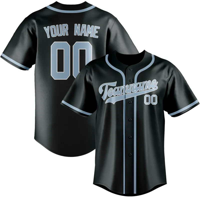 Custom Dark Grey Light Blue Baseball Jersey made by Tailorly