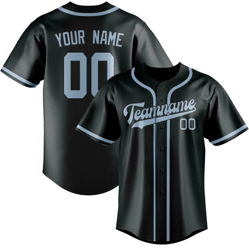 Custom Dark Grey Light Blue Baseball Jersey made by Tailorly