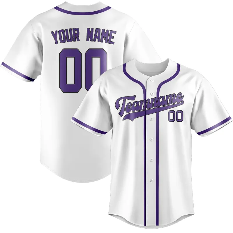 Custom White Light Purple Baseball Jersey made by Tailorly