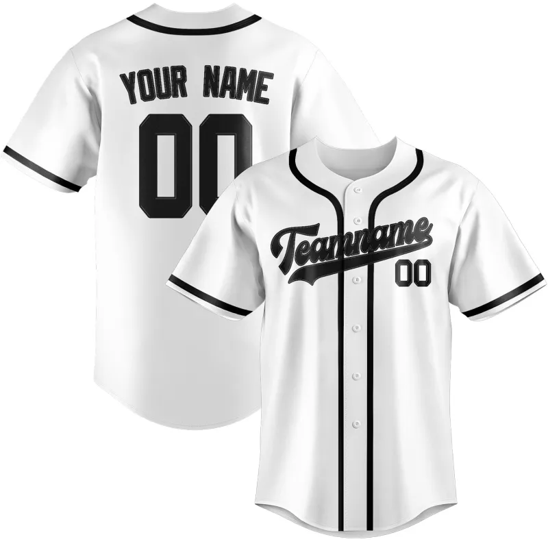 Custom White Black Baseball Jersey made by Tailorly