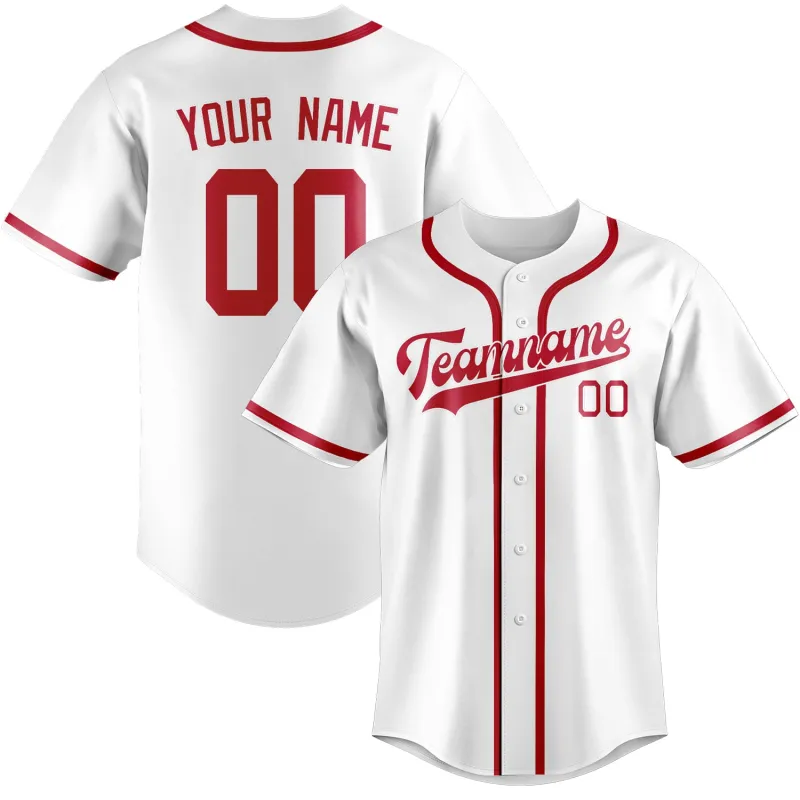 Custom White Red Baseball Jersey made by Tailorly
