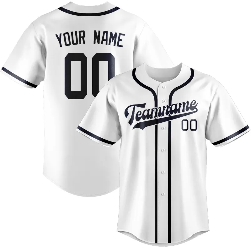 Custom White Navy Baseball Jersey made by Tailorly