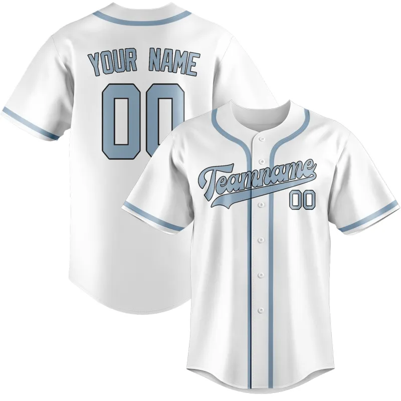 Custom White Light Blue Baseball Jersey made by Tailorly