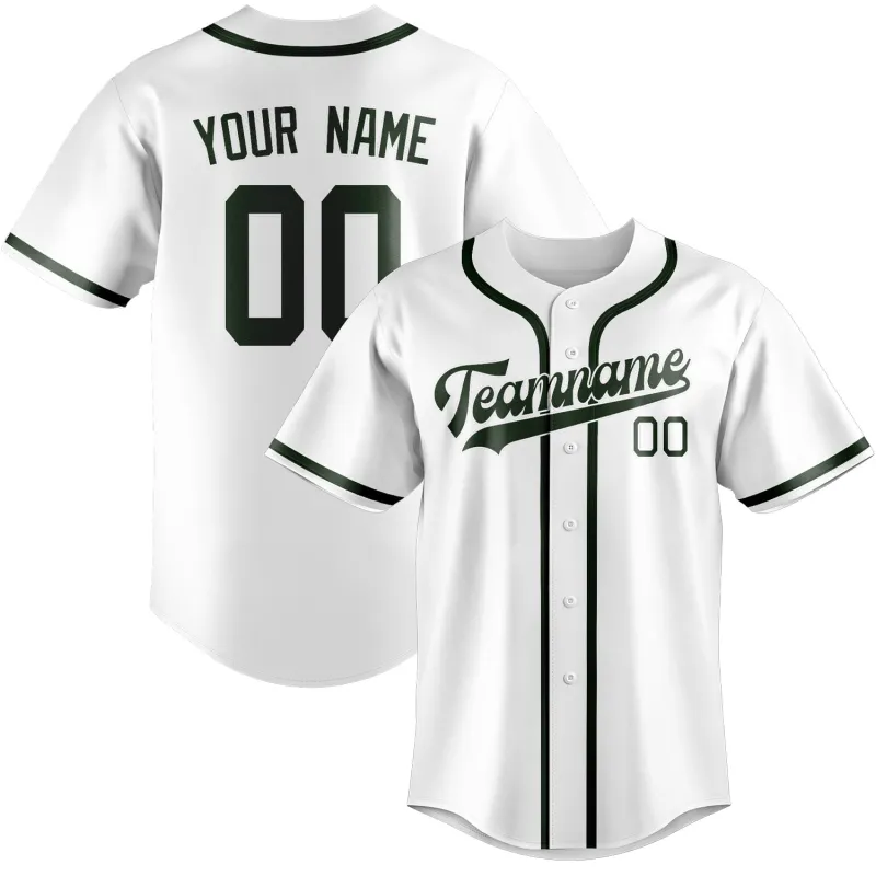 Custom White Dark Green Baseball Jersey made by Tailorly