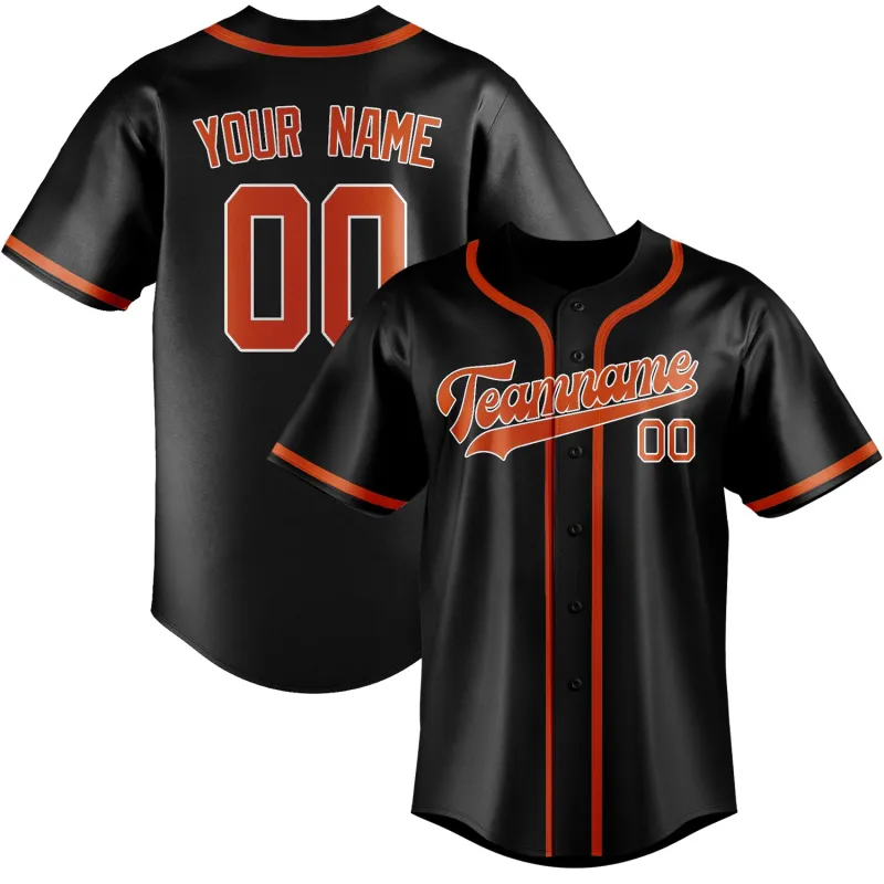 Custom Black Orange Red Baseball Jersey made by Tailorly