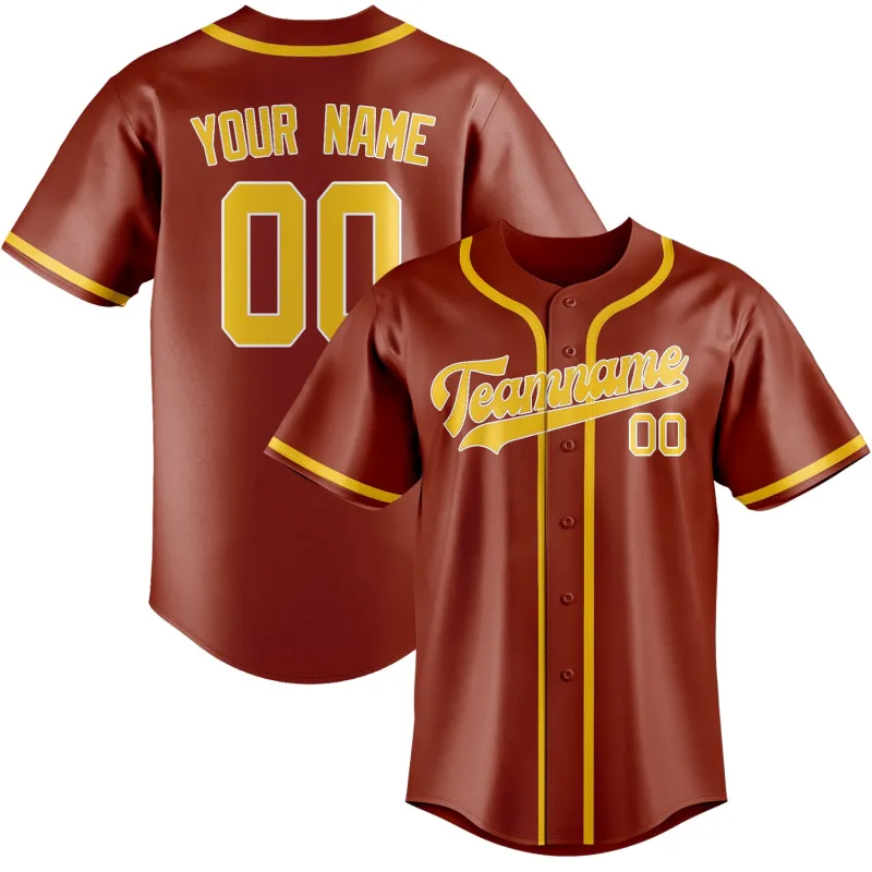 Custom Coral Red Gold Baseball Jersey made by Tailorly