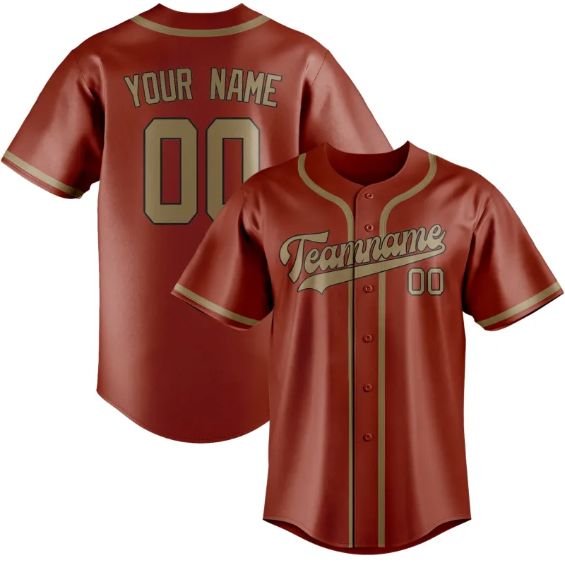 Custom Coral Red Light Khaki Baseball Jersey made by Tailorly