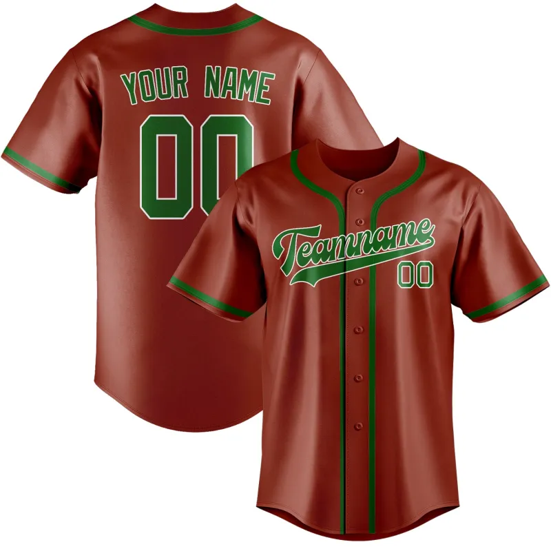 Custom Coral Red Emerald Green Baseball Jersey made by Tailorly