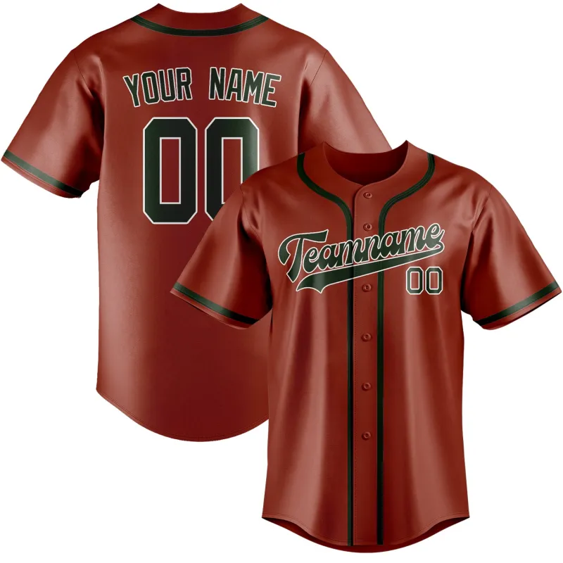 Custom Coral Red Dark Green Baseball Jersey made by Tailorly